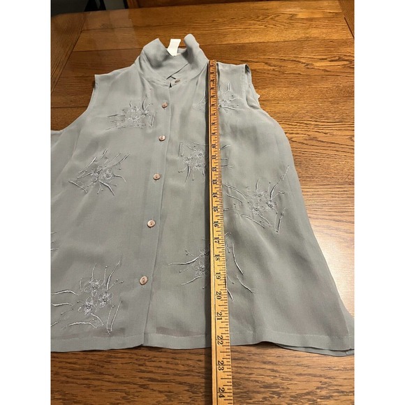 Jones & Co 100% Silk Slate Embroidered Tahiti Sleeveless Blouse Sz 6 New NWT - Picture 5 of 8